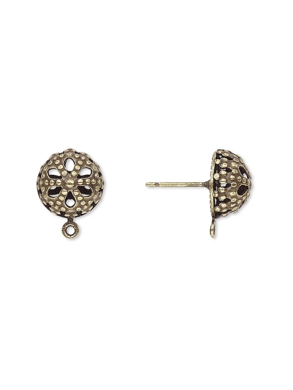 Lacy Bronze Antique Brass Domed 10mm Filigree Stud Post Earring Findings 10 pcs